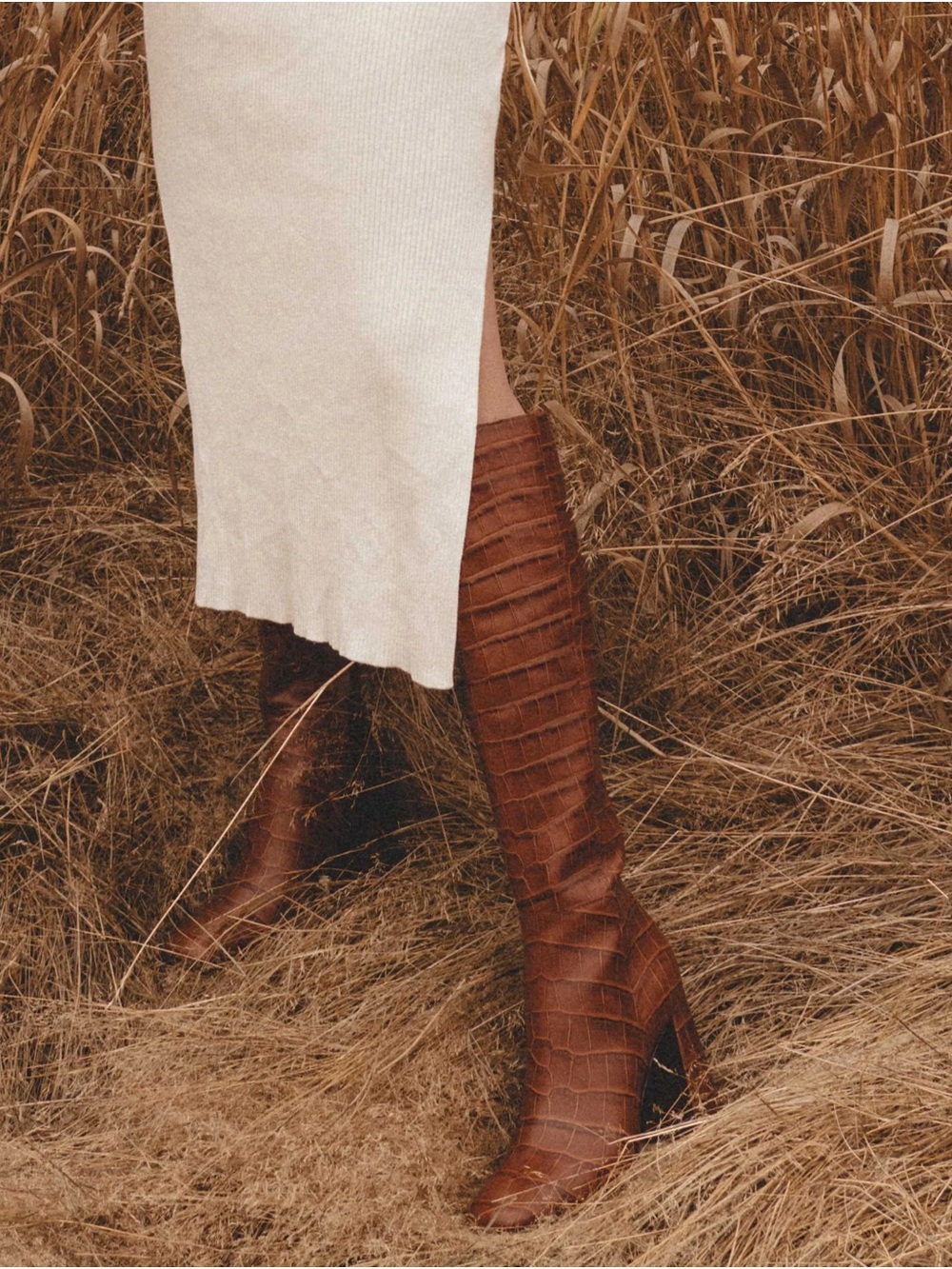 Sam Edelman Clarem Knee High Boot in Tawny Brown Croc sz 7.5